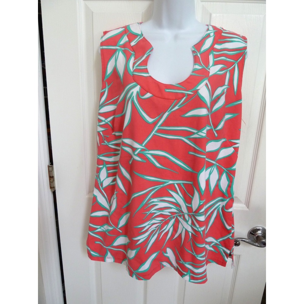 KATHERINE WAY Sz 2XL Tunic Top Nylon Tropical Made In USA Beachy Vacation